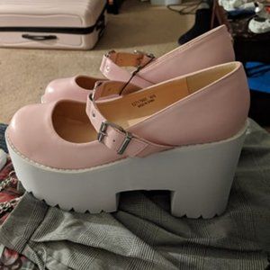 Pink Heart Buckle Platform Mary Janes